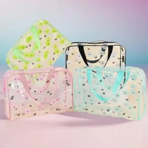 sac à cosmétiques imprimé en pvc, sac de rangement de cosmétiques portable, sac de voyage transparent de grande capacité, 1 pièce