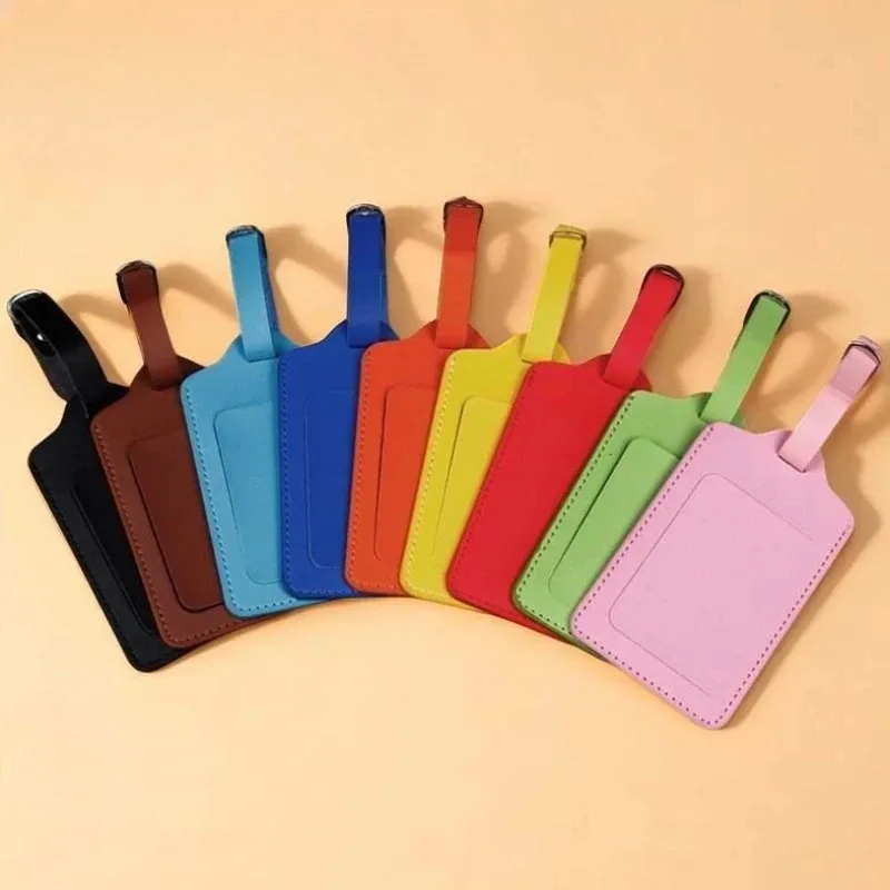 étiquette de bagage en cuir pu pour femmes et hommes, accessoires de voyage, porte-nom et adresse pour valise,