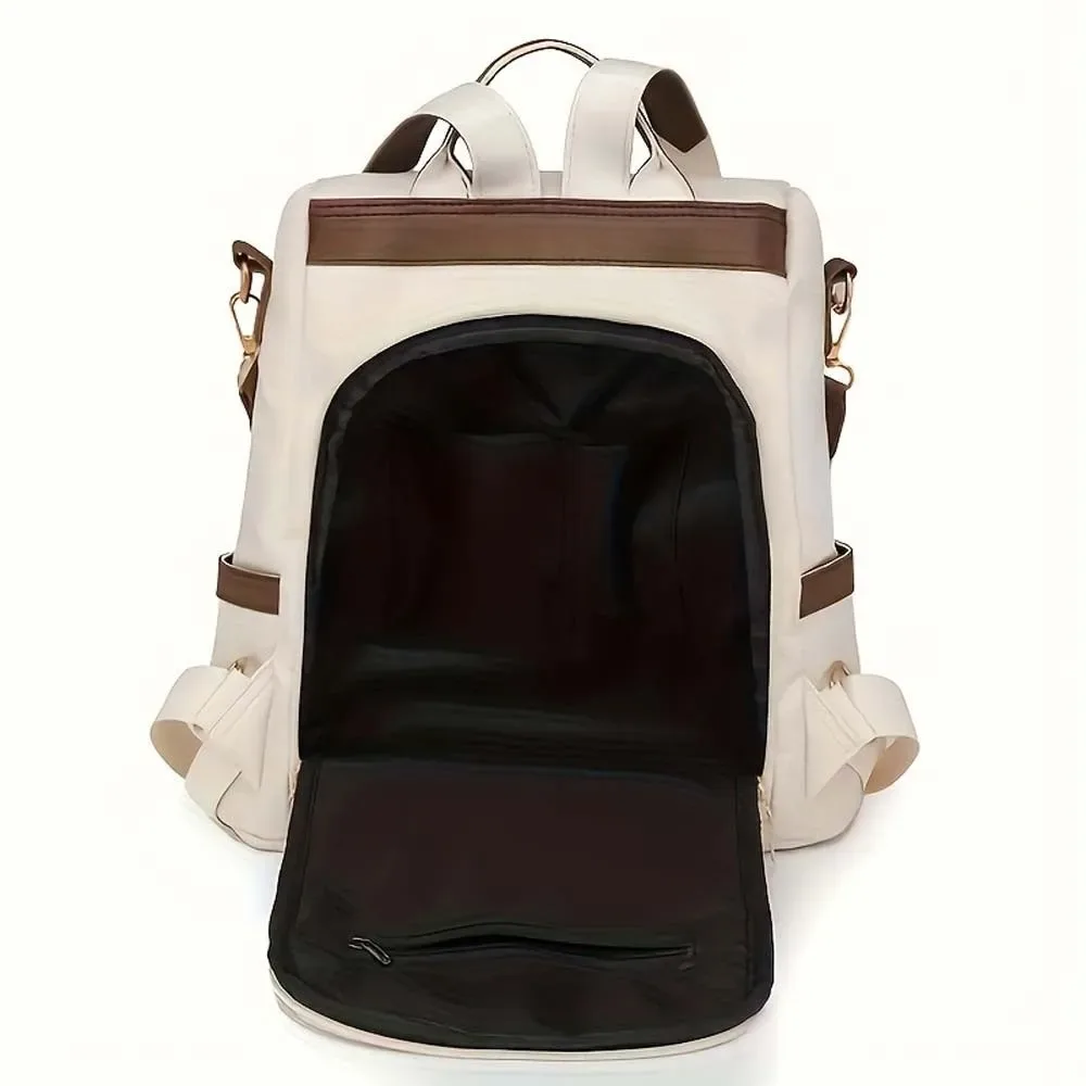 Sac à dos en nylon de grande capacité pour femmes, multi-poches, doux au toucher, imperméable, couleur unie, avec pompon décoratif, sac à dos antivol