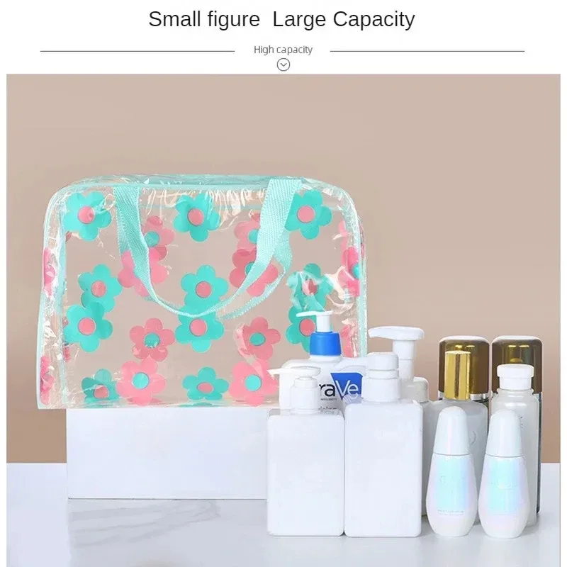 sacs de maquillage transparents en pvc, sac à cosmétiques portable étanche à fleurs pour femmes, pochettes de rangement de voyage, de toilette et de douche