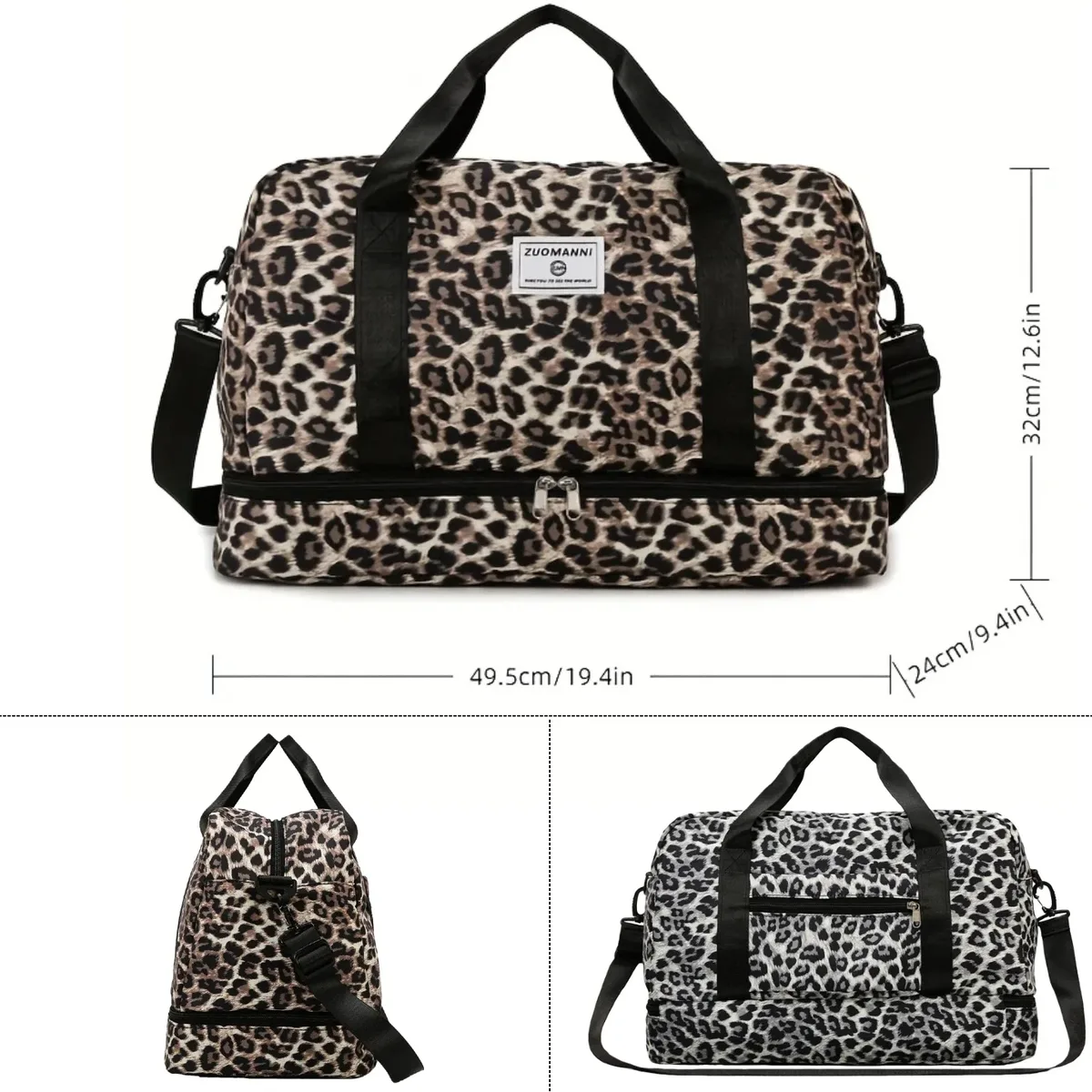 sac de voyage à imprimé léopard, grande capacité, sac de sport avec compartiment indépendant pour chaussures, sac de voyage pour week-end.