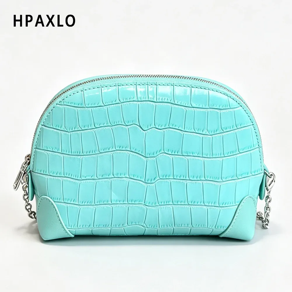 trousse de maquillage en cuir pleine fleur imprimé crocodile bleu, sac de toilette, cadeau femme, étui cosmétique, organisateur de maquillage de voyage