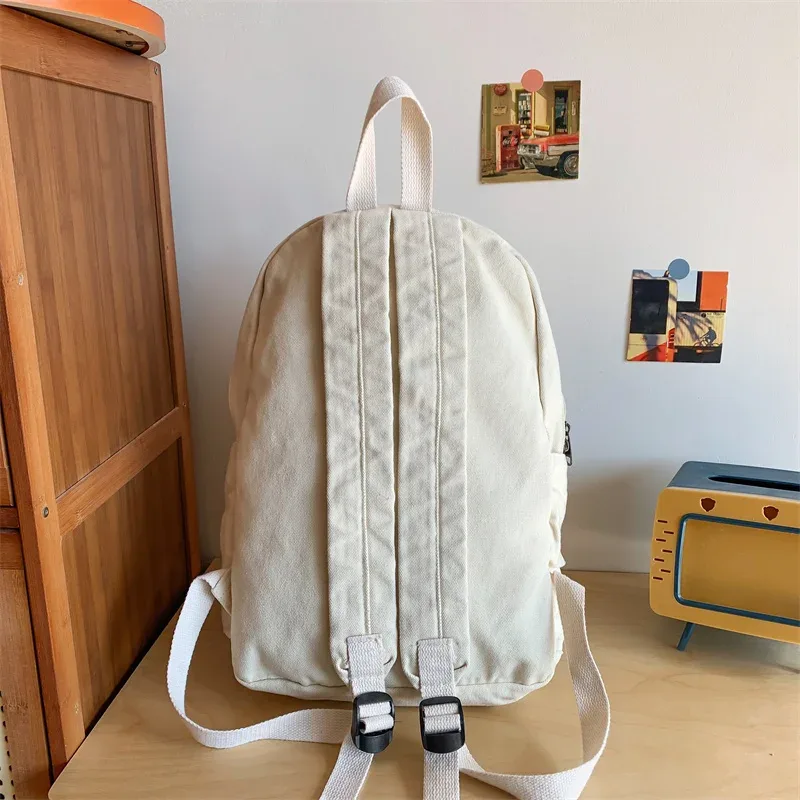 sacs à dos en toile monochromes pour femmes, sacs d'école simples classiques, cartables de gril de style coréen, forfaits de voyage en tissu unisexe, 100% coton
