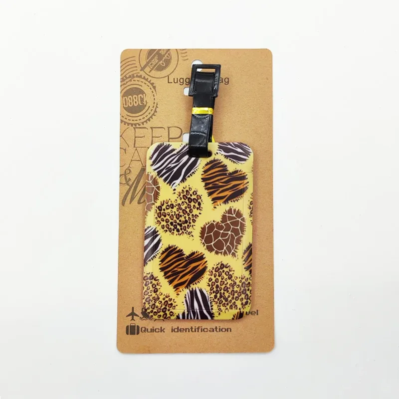 étiquette de bagage imprimé léopard pour hommes et femmes, étiquette de bagage de voyage, porte-adresse d'identification de valise, bagages d'embarquement portables