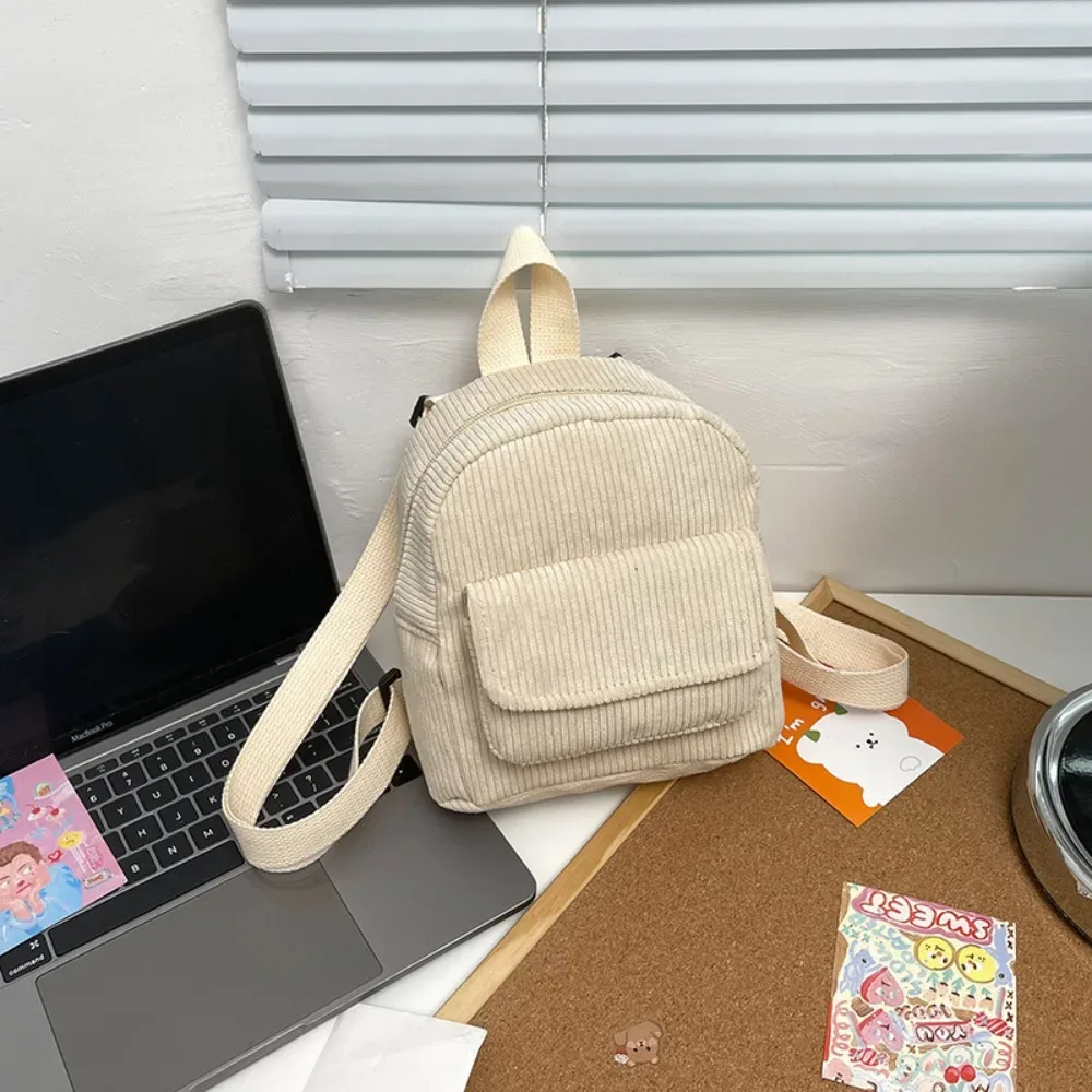 mini sac à dos en velours côtelé monochrome pour femme, sac à dos décontracté pour document, sac à dos de voyage en plein air, sac à dos scolaire pour fille, mode féminine