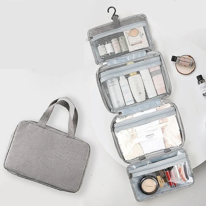 Trousse de toilette à crochet suspendu étanche, grand sac à main pliable, voyage, maquillage, cosmétiques, rasoir, étui de rangement, fournitures de salle de bains