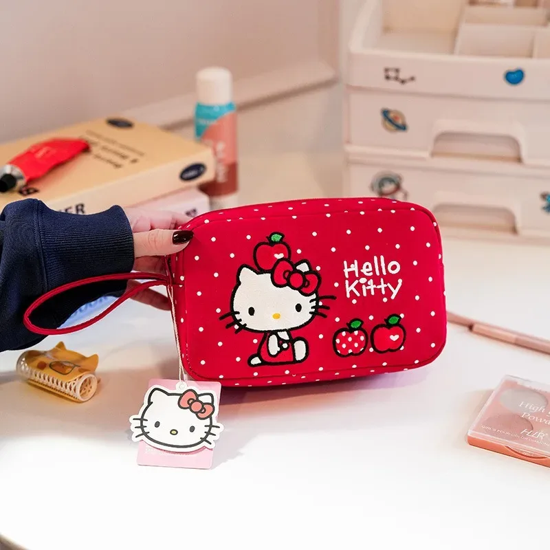 véritable trousse de maquillage hello kitty, grande capacité, sac de rangement à main mignon et adorable.