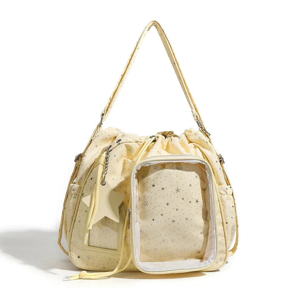 sac à dos étudiant grande capacité kawaii, imprimé étoiles transparentes, sac à dos à cordon double épaule, sac à dos pentagramme pour collège