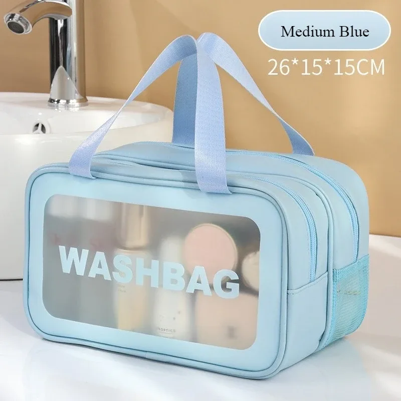 sac de toilette transparent grande capacité à double compartiment sec/humide, en pu givré, portable pour voyage, sac de rangement de bain gf32