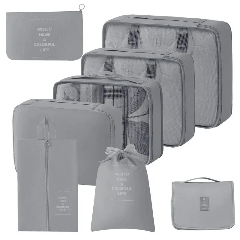 ensemble de 8 organiseurs de voyage, cubes de rangement pliables portables pour valises, pour vêtements, chaussures, pochettes de rangement, sacs de rangement pour bagages