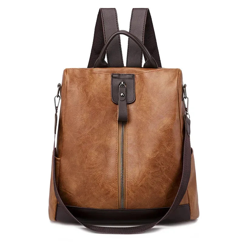 Automne Reteo femmes fermeture éclair PU sac à dos PU femmes européennes américaines rétro loisirs en plein air voyage sac à dos sac antivol