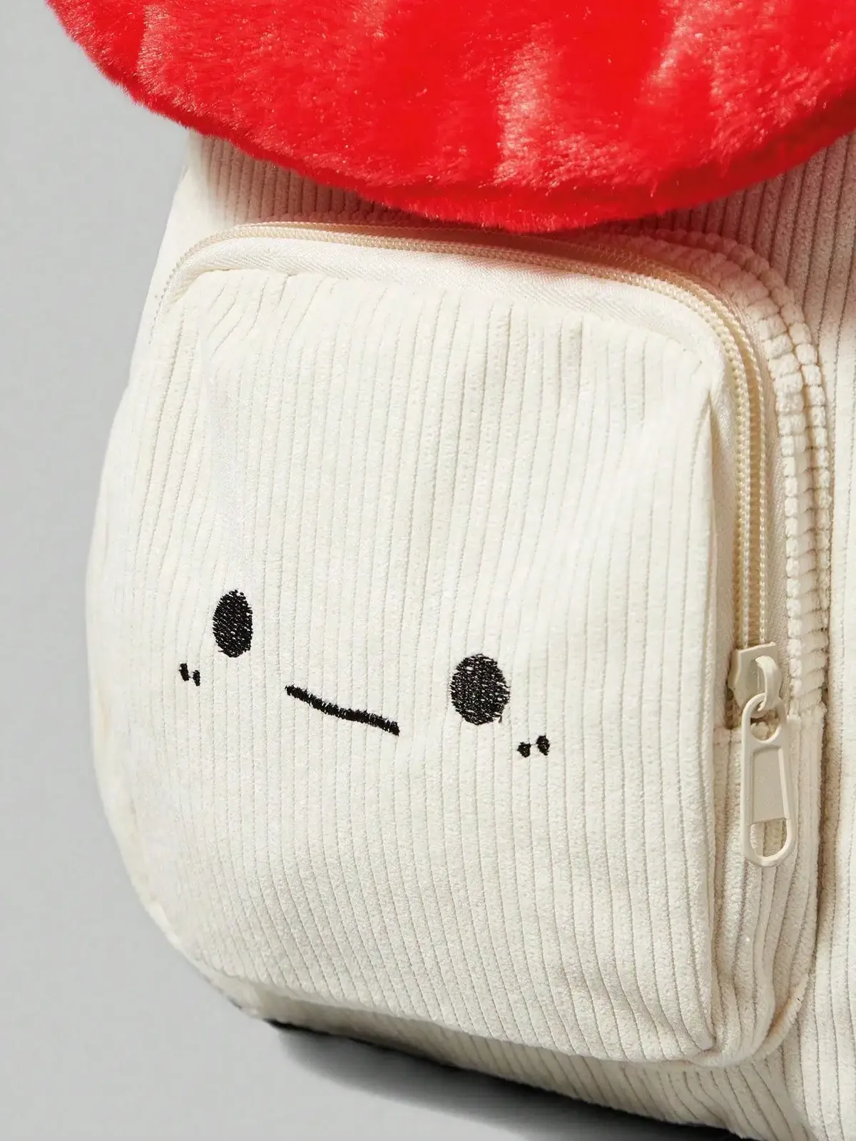 sac à dos en velours côtelé mignon et tendance, motif champignon et pois brodés, design color-block, idéal pour le campus