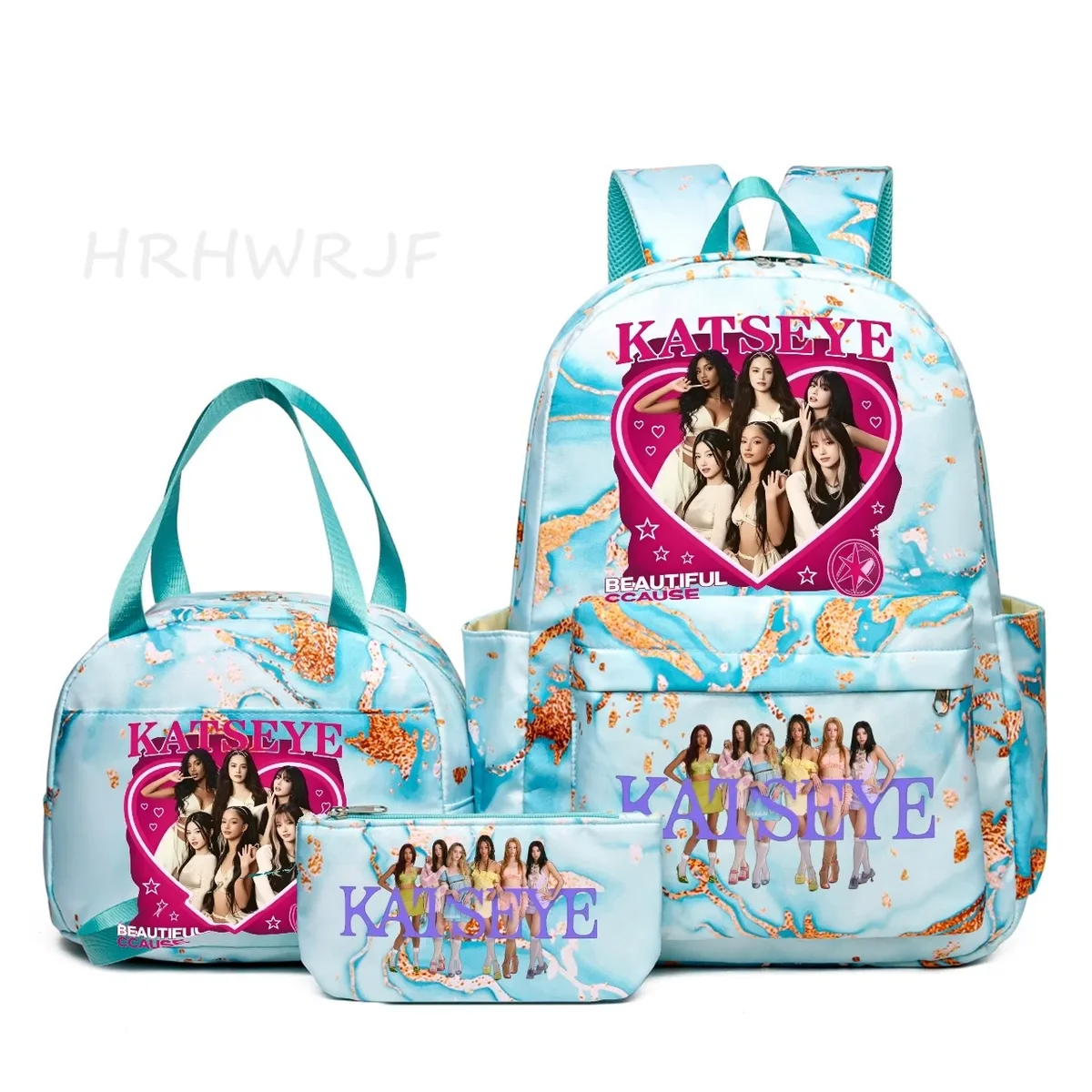 nouveau sac à dos katseye 3 pièces, dégradé rose, grande capacité pour adolescents, avec sac à bandoulière, idéal pour l'école et les voyages, pour usage quotidien