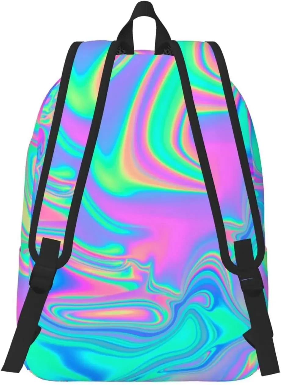 sac à dos en toile pour homme et femme, léger, décontracté, irisé, marbré, holographique, bergame, sac pour ordinateur portable, voyage, extérieur