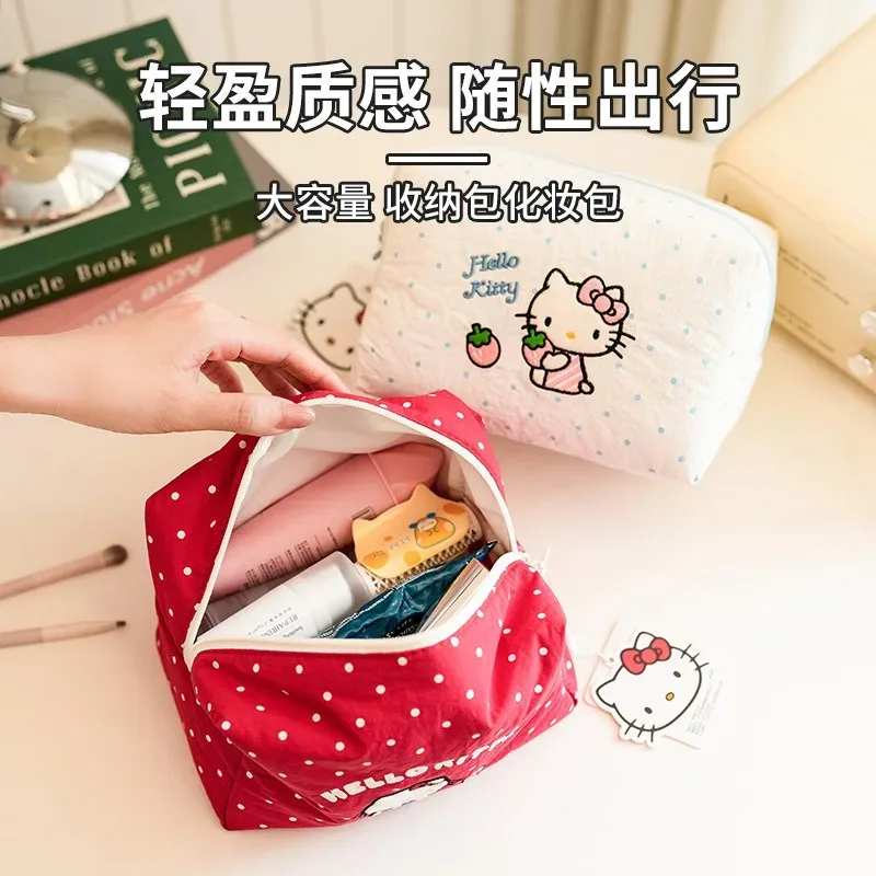 véritable trousse de maquillage minimaliste hellokitty, fraîche et douce, mignonne, en forme de chat, sac de rangement portable.