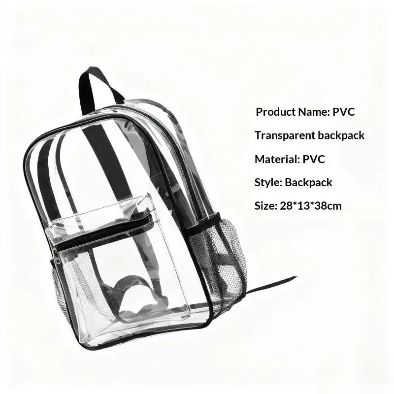 sac à dos étanche en pvc transparent, bretelles réglables, double fermeture éclair, sac léger et transparent pour stade de baseball, 1 pièce