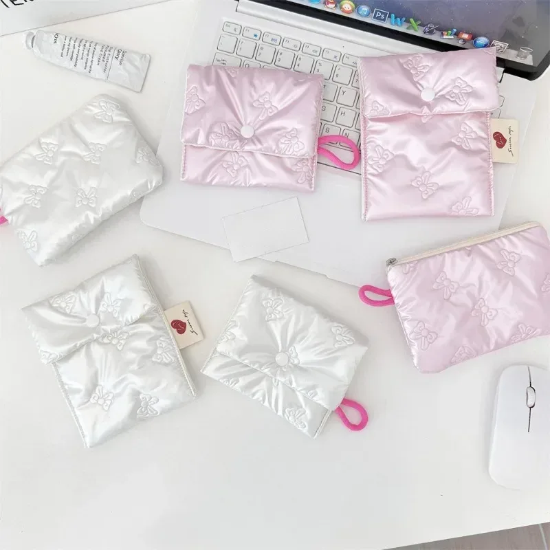 1 pièces sac de maquillage pour femmes petit nœud rose maquillage rouge à lèvres sac de rangement mignon sacs à cosmétiques porte-monnaie pochette de banlieue Ins Style