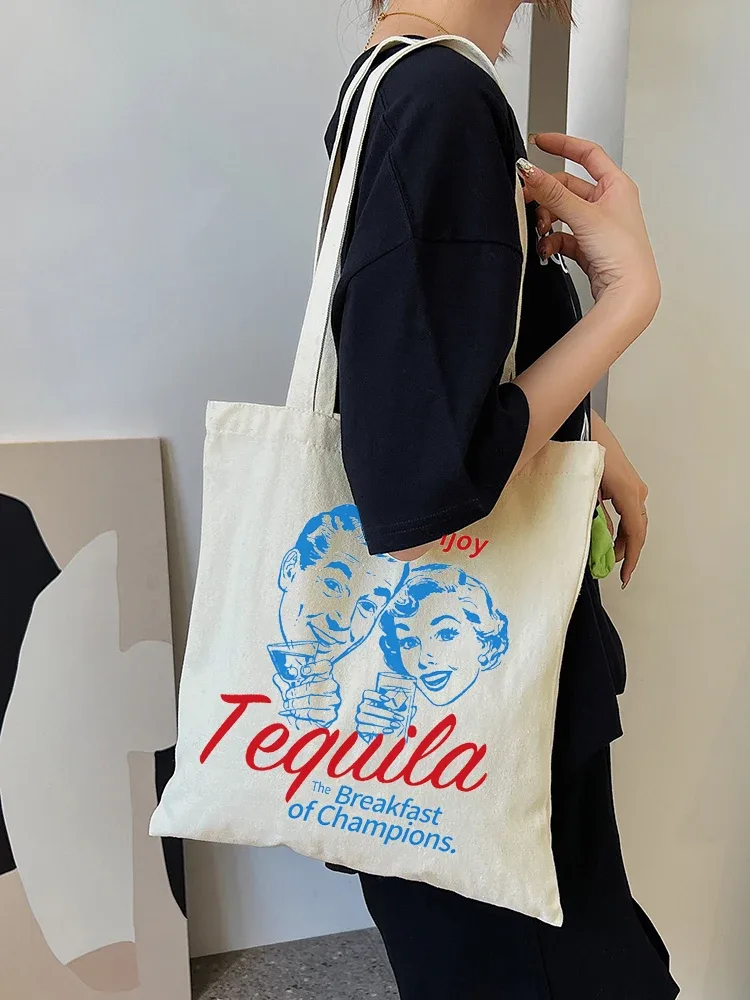1pc profiter de tequila lettre modèle sac fourre-tout sac à provisions sac de transport vintage décontracté toile sac à bandoulière sac à main shopping sac cadeau