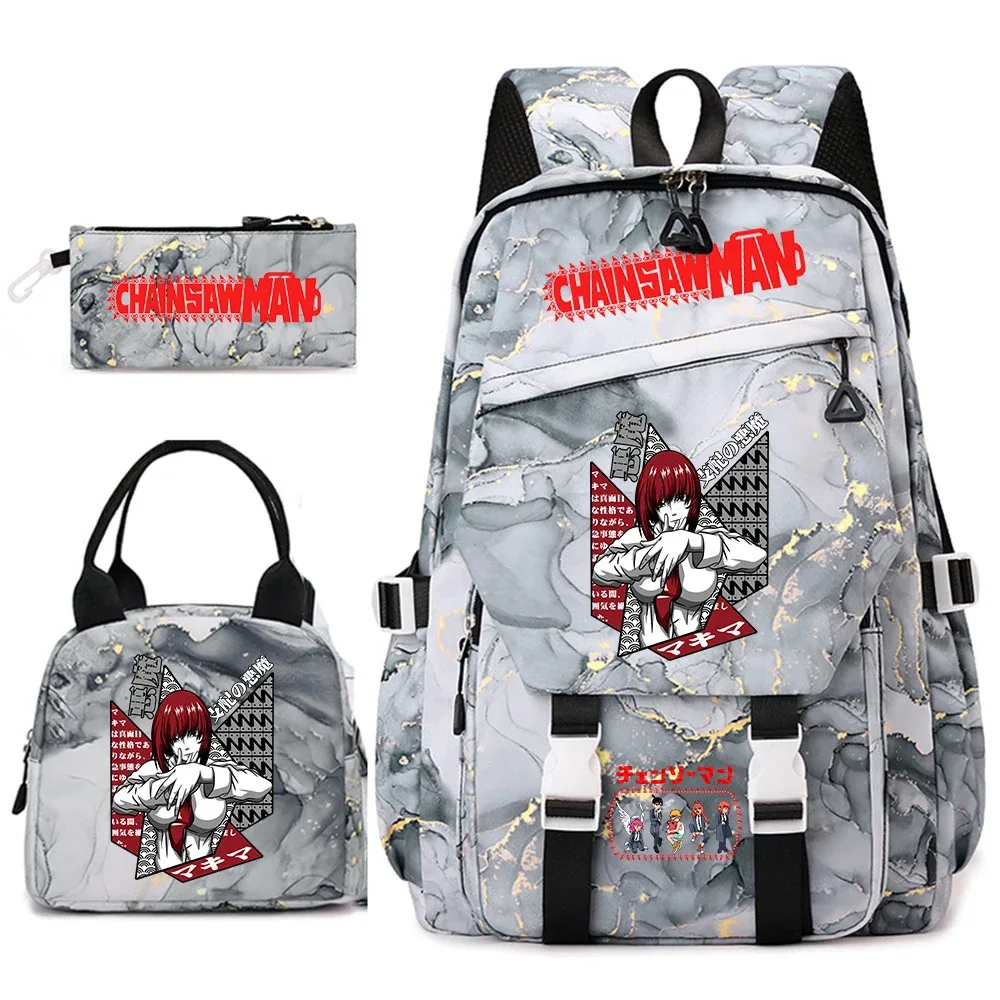 ensemble de sacs à dos pour étudiantes avec imprimé chainsaw man anime, pour filles, avec sac à lunch et trousse à crayons, pour une utilisation quotidienne à l'école