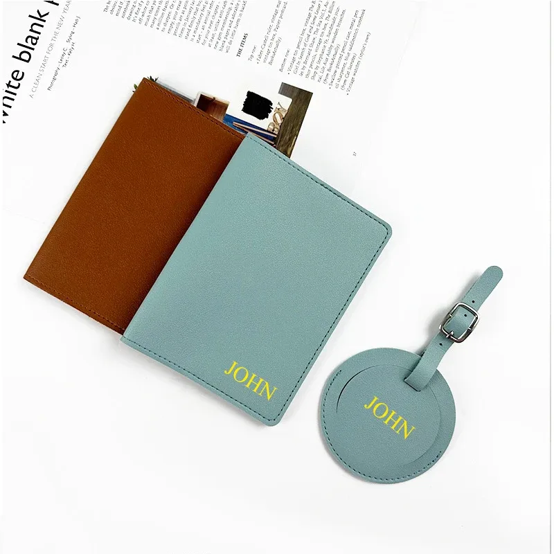 couverture de passeport de voyage avec nom personnalisé, étiquette ronde pour bagages, étiquette de valise personnalisée avec sac d'étiquette d'air, cuir pu, cadeau de luxe, livraison directe