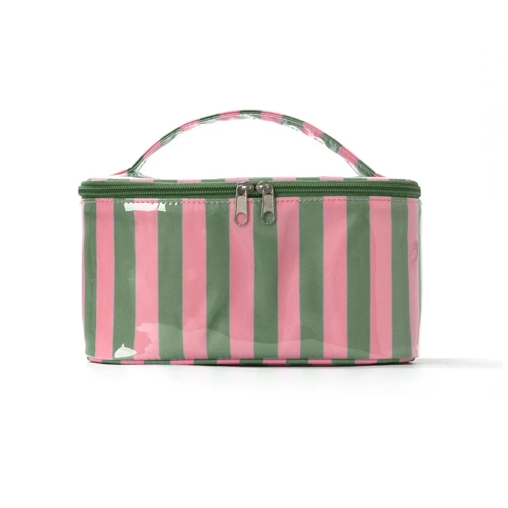 sac de rangement pour articles de toilette à rayures, en pvc imperméable, étui organisateur de maquillage, sac de voyage léger et durable pour cosmétiques
