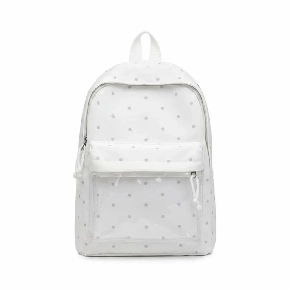 sac ita de style japonais avec sangles réglables, fenêtre transparente, sac à dos transparent, grande capacité, doublure en polyester, sac à dos à pois.