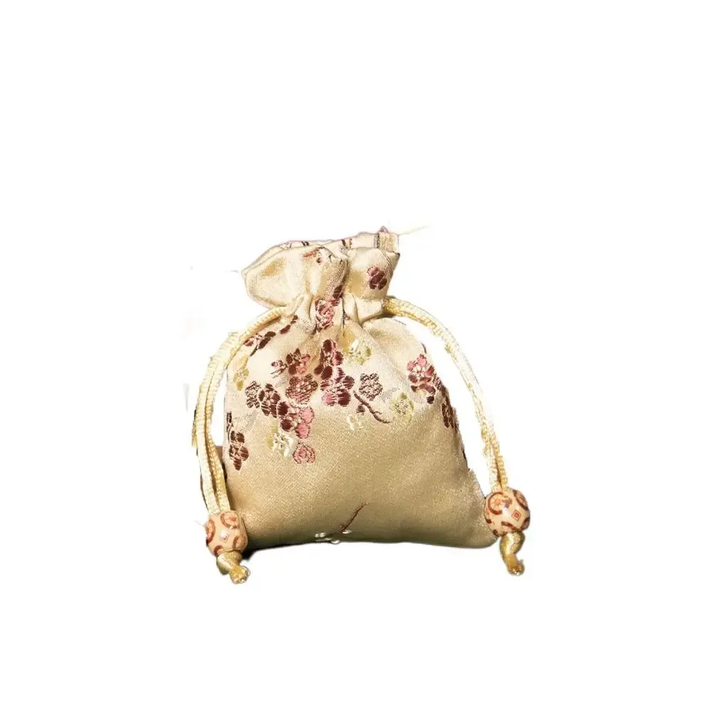 sac de rangement rétro en satin pour femmes, sachet de fleurs brodées, sac de bonbons, cravate, sac d'emballage de bijoux, fête