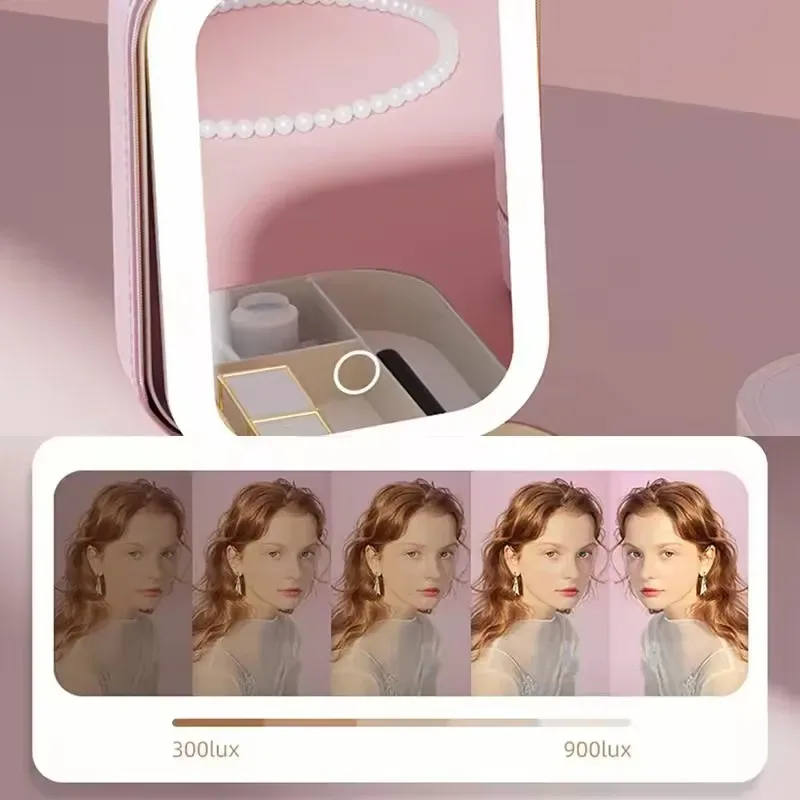 trousse de maquillage intelligente led avec miroir pour femmes, petit sac de maquillage mignon, brosse à rouge à lèvres, esthéticienne féminine, produit de soins de la peau, boîte à cosmétiques