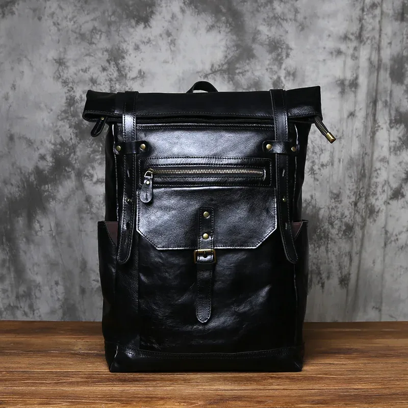 sac à dos vintage en cuir véritable pour homme nzpj, sacoche pour ordinateur en cuir crazy horse, sac à dos de voyage en cuir de vachette pleine fleur naturel