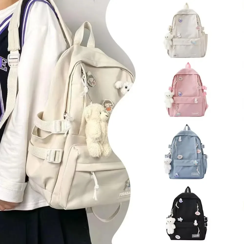 nouveau sac d'école de grande capacité portable couleur unie sac à dos léger sangle réglable sac de voyage en toile unisexe