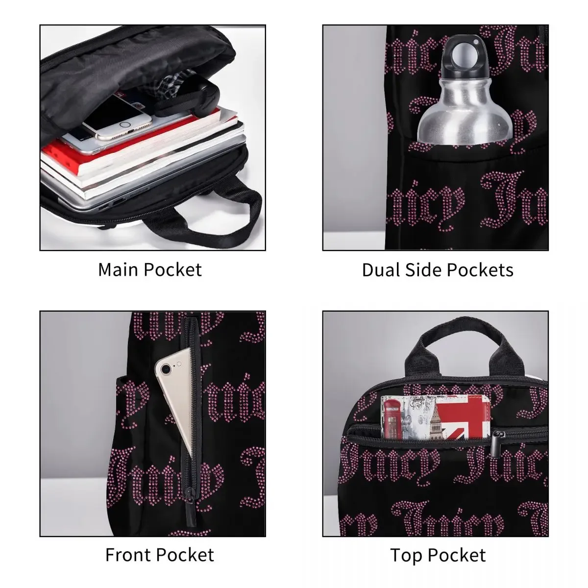 juicy couture sac à dos classique pour étudiants, sac d'école, sac à dos de randonnée, sac à dos de voyage pour hommes et femmes, sac à dos tendance, sacs à bandoulière