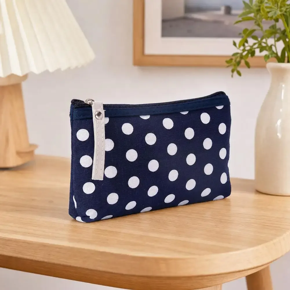 sac de maquillage en toile à pois pour femmes, pochette à cosmétiques, petit sac de rangement portable pour articles de toilette de voyage, sac à clés pour téléphone et cosmétiques