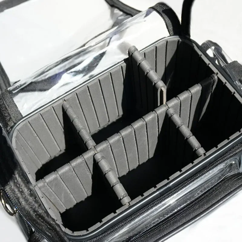 sac fourre-tout noir transparent en pvc multi-poches, approuvé pour les stades, sacs à maquillage transparents à bandoulière, sacs de voyage portables pour femmes, sac à main pour soins de la peau