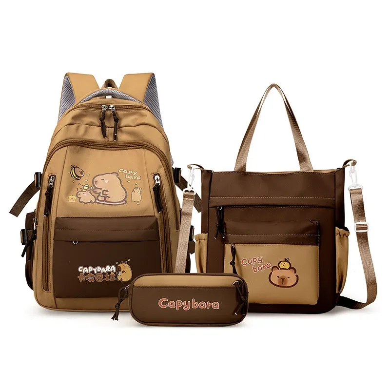 capybara école sac à dos adolescents filles sacs d'école ensemble sac à dos décontracté enfants 3 pièces livre sac kawaii enfants cartable voyage sac à dos