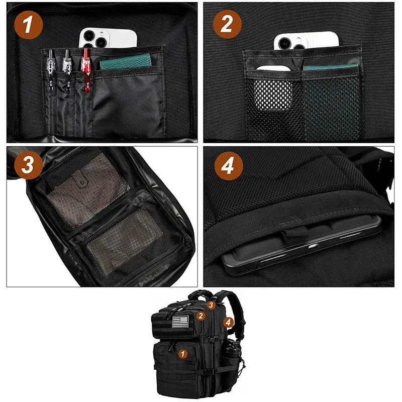 lhi 45l/35l/25l sac à dos tactique pour hommes et femmes étanche athlète salle de sport sac de plein air voyage randonnée sac à dos avec porte-bouteille