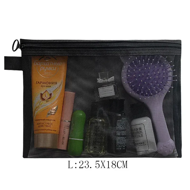 grande trousse de toilette zippée pour femme, noire, blanche, grise, organiseur de maquillage, pochette transparente en maille, sac de voyage pour maquillage