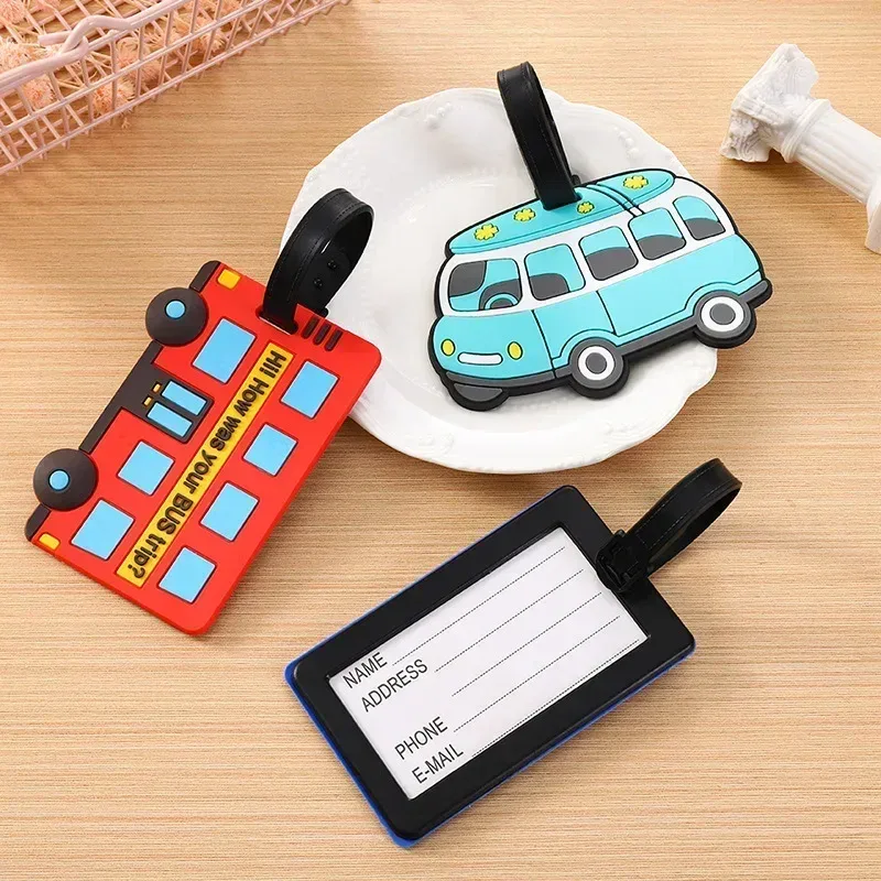 étiquettes de bagage en pvc et silicone pour hommes et femmes, étiquettes d'identification de nom de voiture de dessin animé mignon, carte d'embarquement pour valise, accessoires de voyage