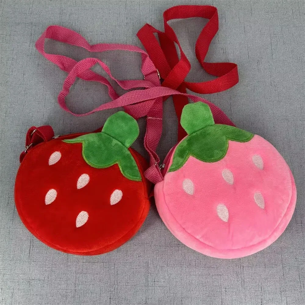 2 couleurs, cartable à fraises mignon, cartable à fruits en peluche mignons de 14cm, pochette à bandoulière ex
