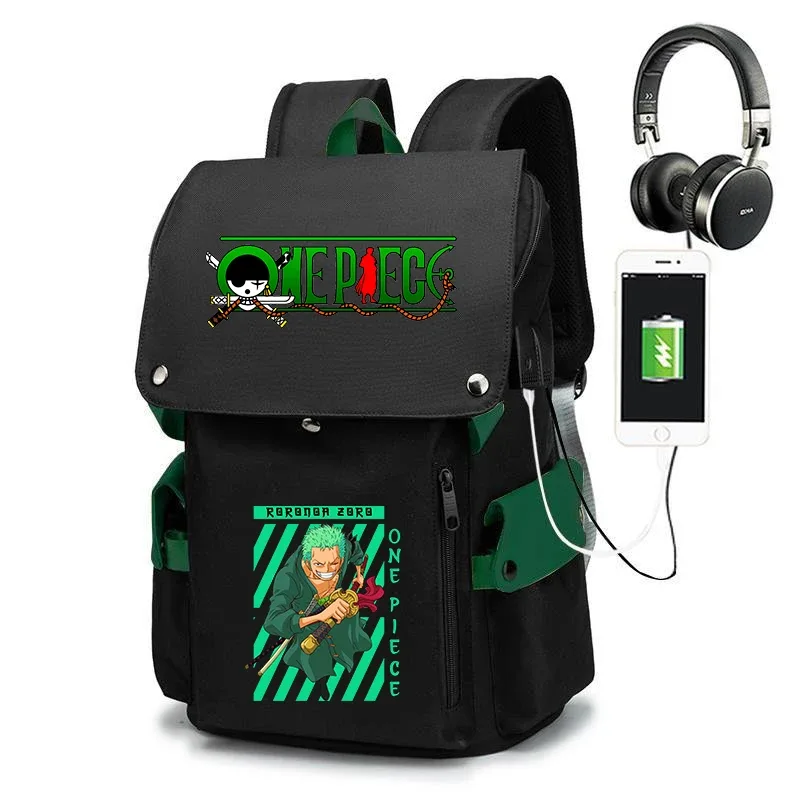 sac à dos d'école imprimé one piece zoro, sac à dos décontracté de grande capacité, sac de voyage pour enfants et adolescents
