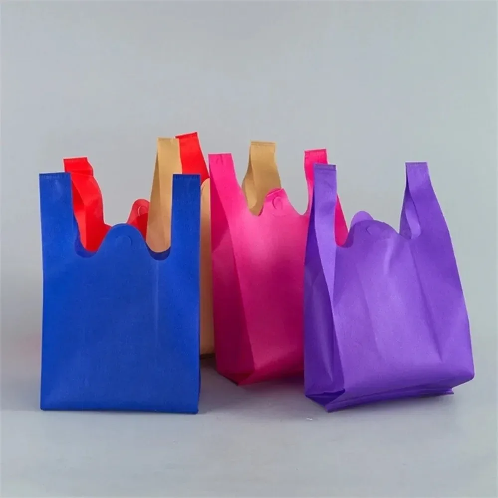 Sac de courses Non tissé de couleur unie, fourre-tout Portable de grande capacité réutilisable, sac de rangement de jouets épais Durable 50 pièces