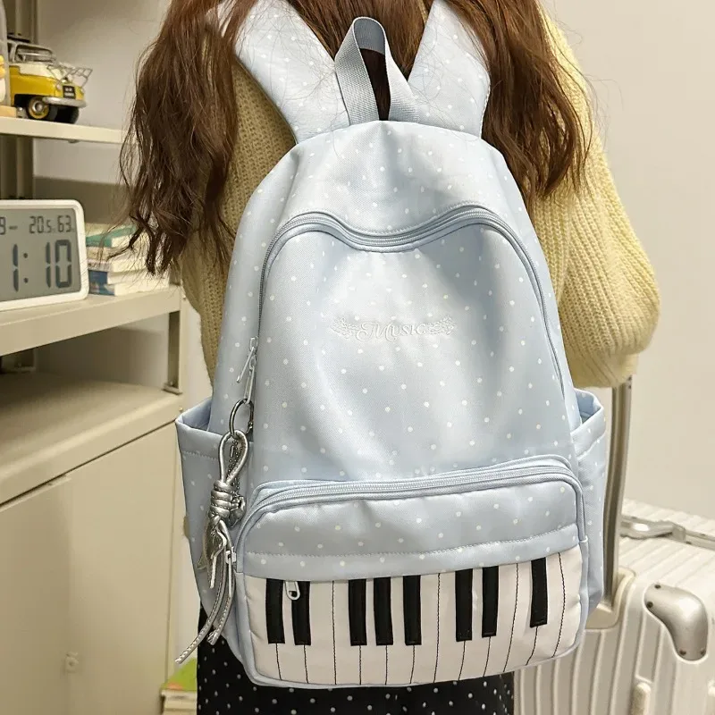 sac à dos imprimé clé de piano, mode décontractée pour jeunes filles, joli sac à dos pour étudiant, grand sac à dos de voyage en nylon imperméable et durable