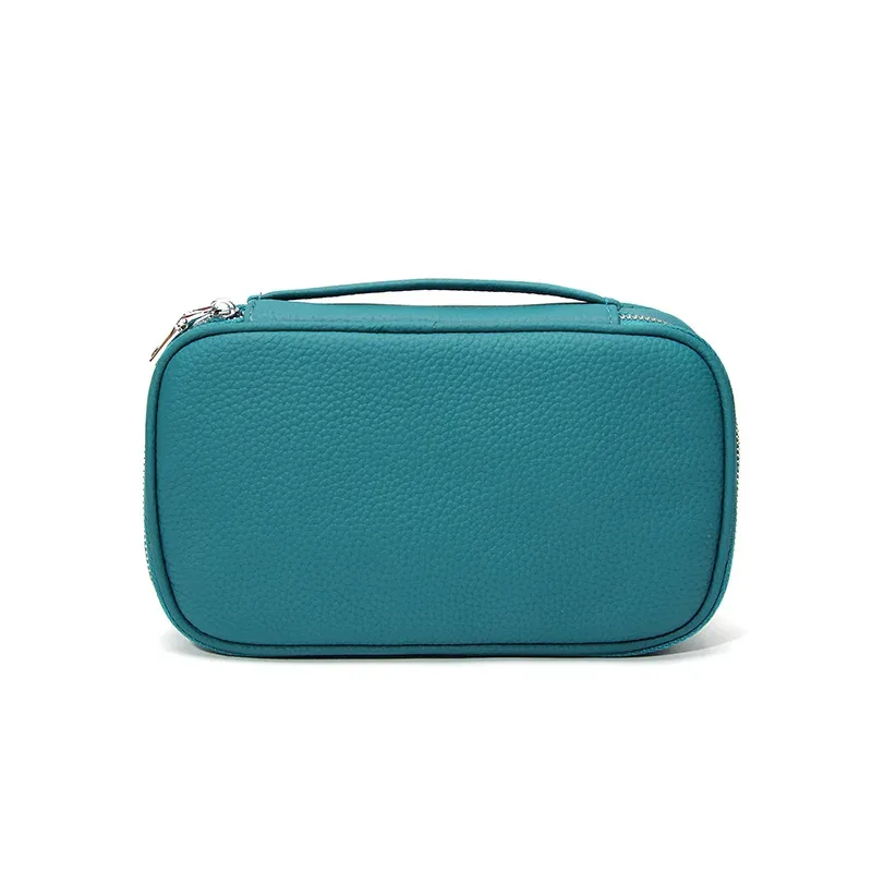 trousse de toilette de voyage en cuir de vachette grande capacité personnalisable avec nom, sac cosmétique zippé de luxe simple pour femme, trousse de maquillage tendance personnalisée pour dames