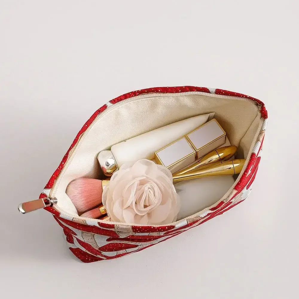 sac de maquillage en toile vintage, taille m/l, sac de rangement imprimé champignon rouge, sac à main portable de lavage pour mariage