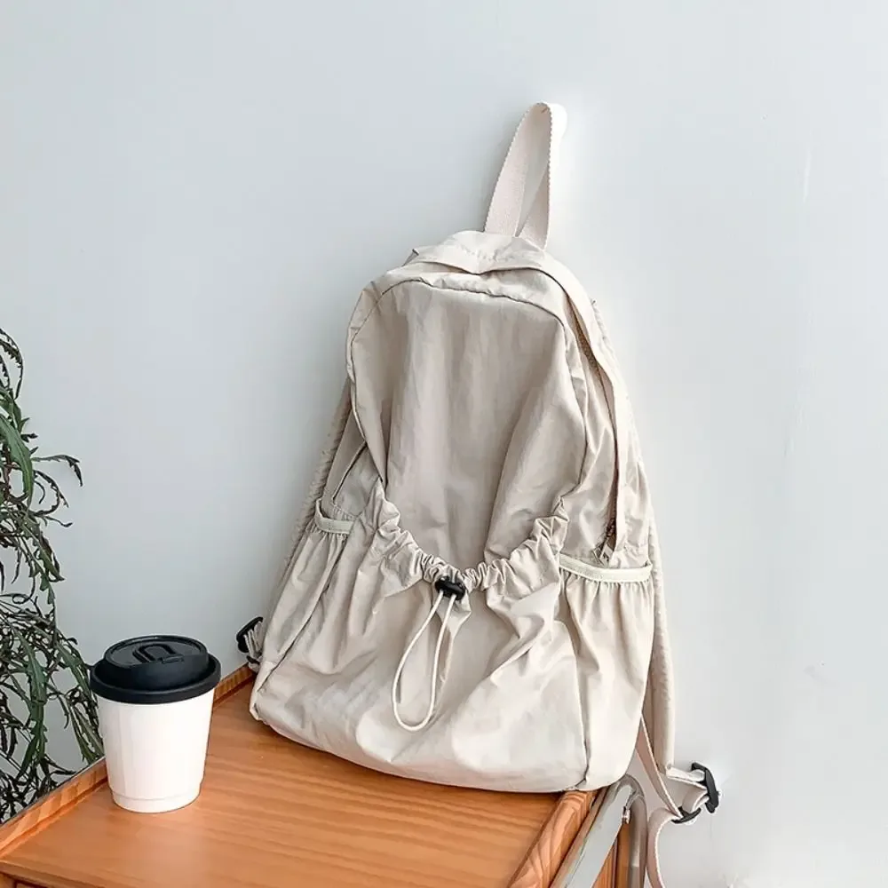 sac à dos décontracté de style coréen avec cordon de serrage, pliable, léger, en nylon doux, couleur unie, sac fourre-tout, sac à bandoulière pour employé de bureau