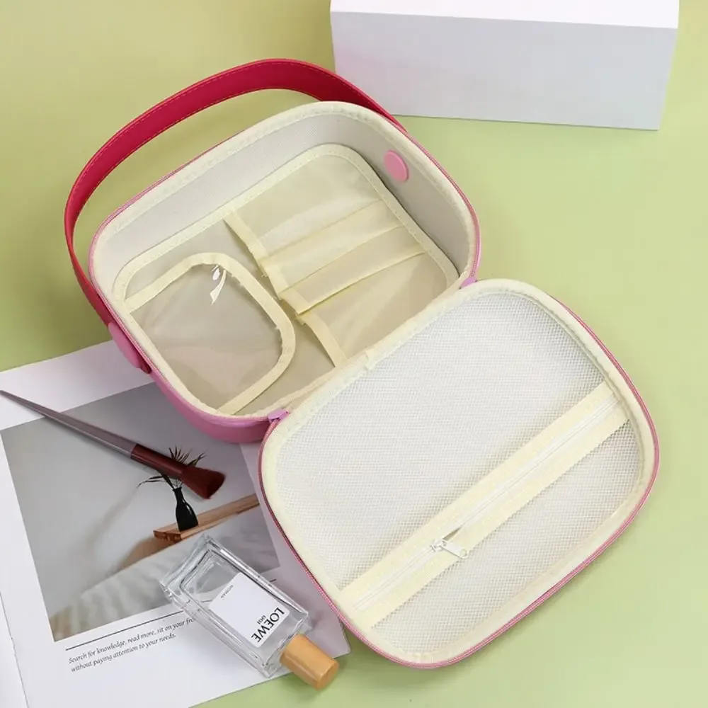 sac cosmétique simple en pu imperméable avec poignée, sac fourre-tout carré portable, couleur bonbon, grande c