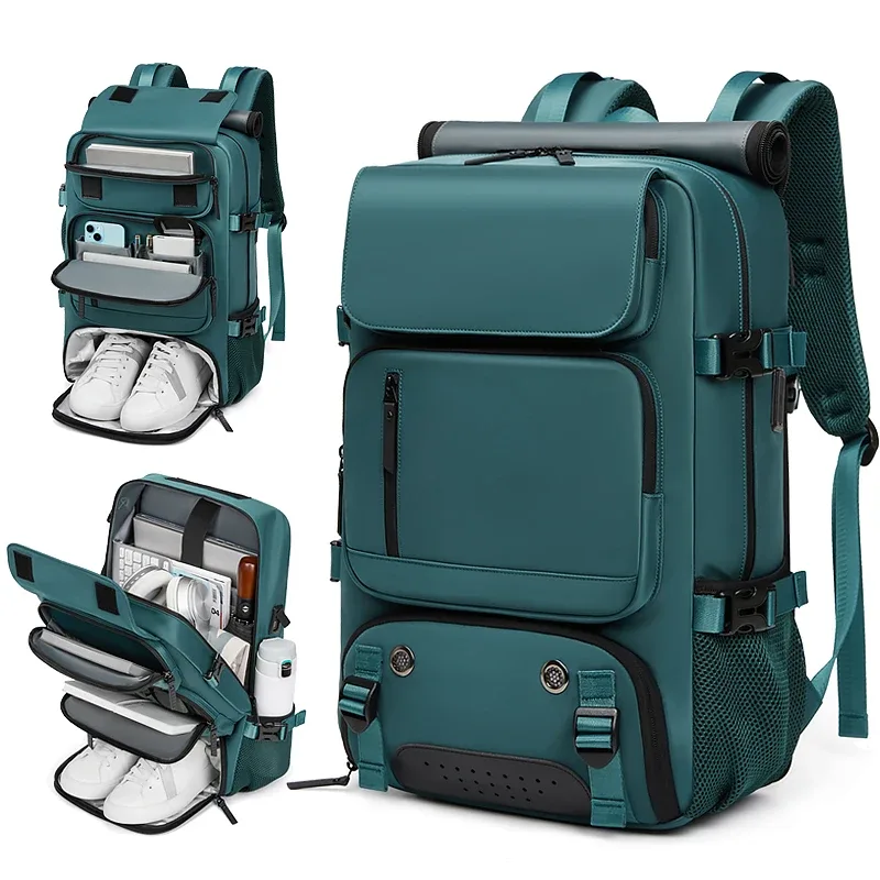 Sac à dos de voyage pour femme, sac à dos imperméable pour ordinateur portable de 16 pouces avec sac à chaussures, port de chargement USB caché, sac à dos de randonnée et de camping