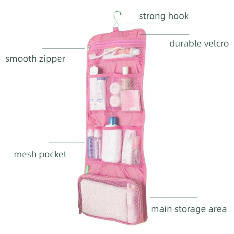 trousse de toilette portable avec crochet de suspension, grande capacité, étui de maquillage de voyage, sac de rangement cosmétique imperméable pour femmes