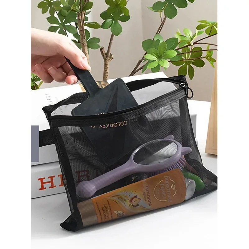 sacs cosmétiques transparents en maille pour femmes, trousse de maquillage noire, trousse de toilette portable, organiseur de voyage, pochette de rangement pour rouge à lèvres, cadeau