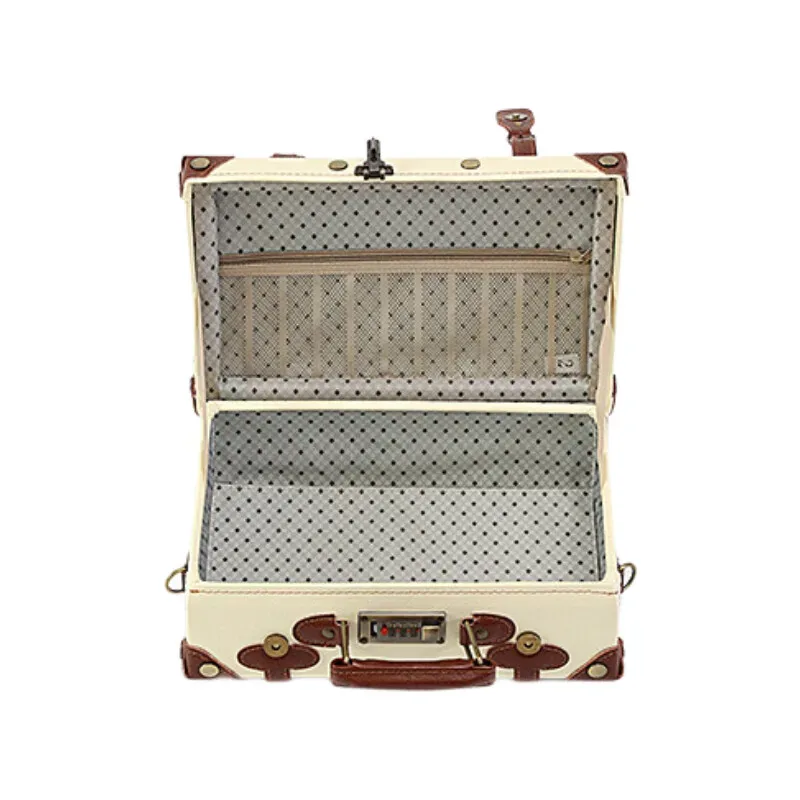 valise en cuir britannique vintage, bagage à roulettes rétro avec matériel en laiton antique et roues silencieuses, sac à main approuvé par cabine