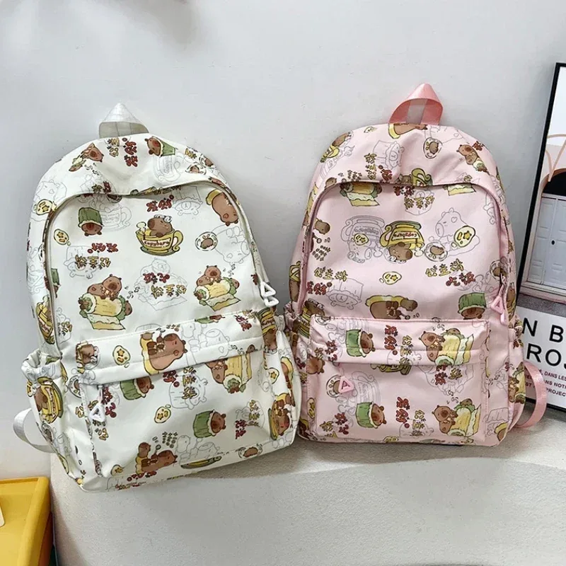 kawaii dessin animé capybara sac à dos drôle grande capacité capybara sac d'école étudiant pochette d'ordinateur sac à dos scolaire pour étudiant